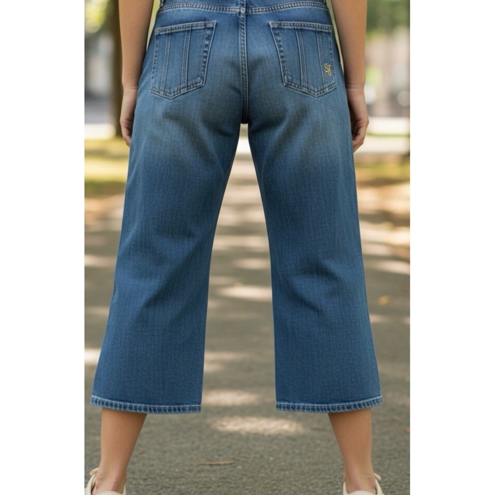 VINTAGE St John Sport  Wide Leg Jeans Dark Wash Size 2 Casual Denim Capri LOGOS
